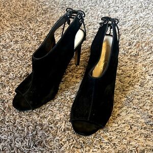sexy black suede corset lace back slingback heels Jessica Simpson peep toe